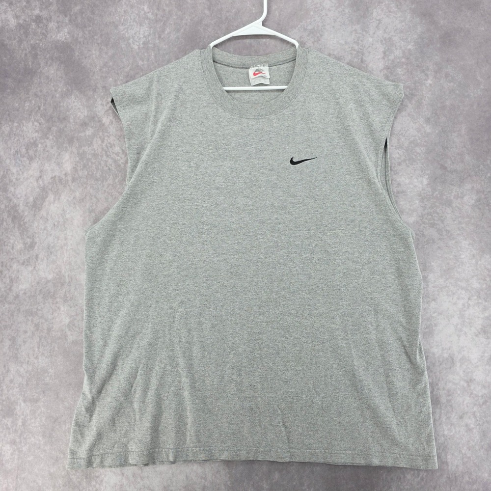 Vintage Nike Gray Muscle Tee Sleeveless Shirt XL Embroidered Swoosh Made in USA